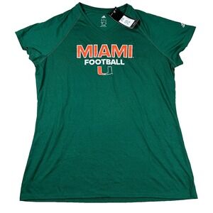 Adidas Womens‎ L Green Graphic V-Neck Miami NCAA Climalite Football T-Shirt NWT